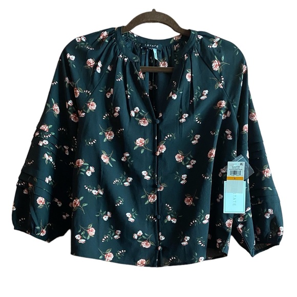 1.STATE Floral Print Pintuck Blouse in Black Blooms at Nordstrom Small NWT - Picture 2 of 7